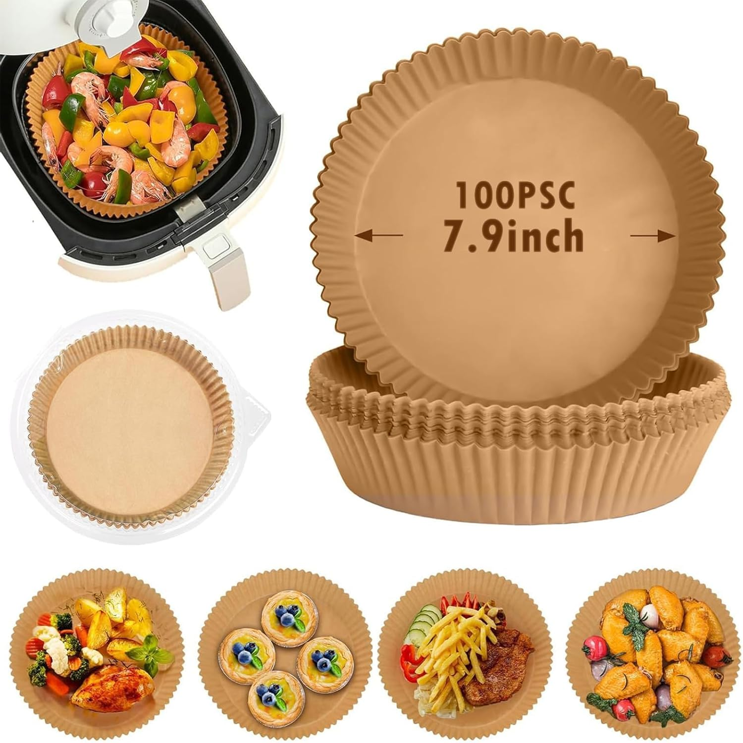 Air Fryer Disposable Paper Liner, Non-Stick Air Fryer Paper Pads, Oil Resistant, Food Grade Baking Paper for Roasting Microwave (100, Round,9Inch) image number 4