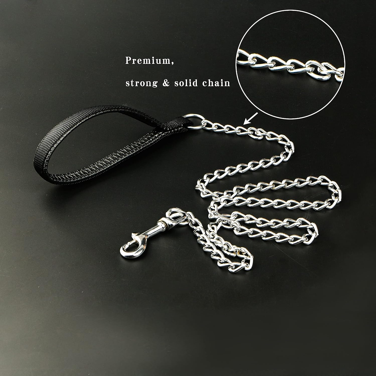 Heavy Duty Dog Leash,4Ft/6Ft Metal Dog Leash Dog Chain with Comfortable Handle for Medium & Large Size Dogs, Improved Dog Safety & Comfort ，Attaches to Pet Collar（Black (4FT) image number 2