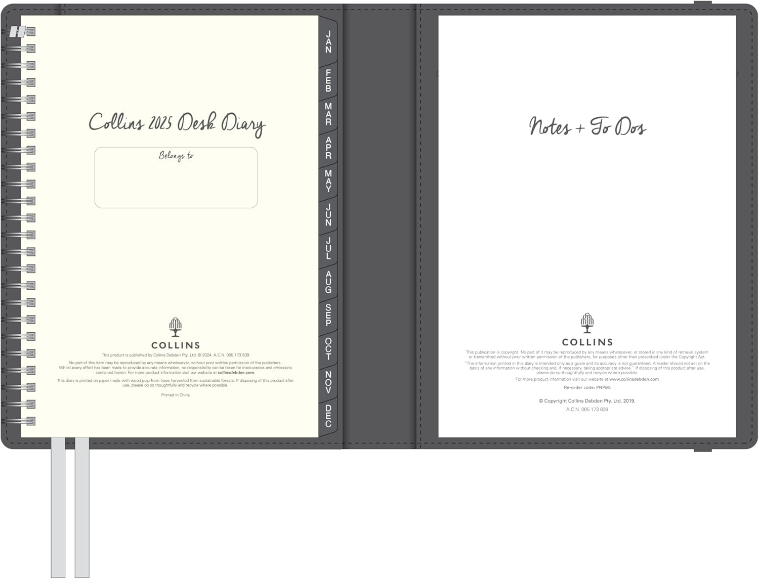 Collins Plan + Note Pro - A5 Week to View with Notepad Calendar Year Diary/Planner - 2025 Charcoal image number 2