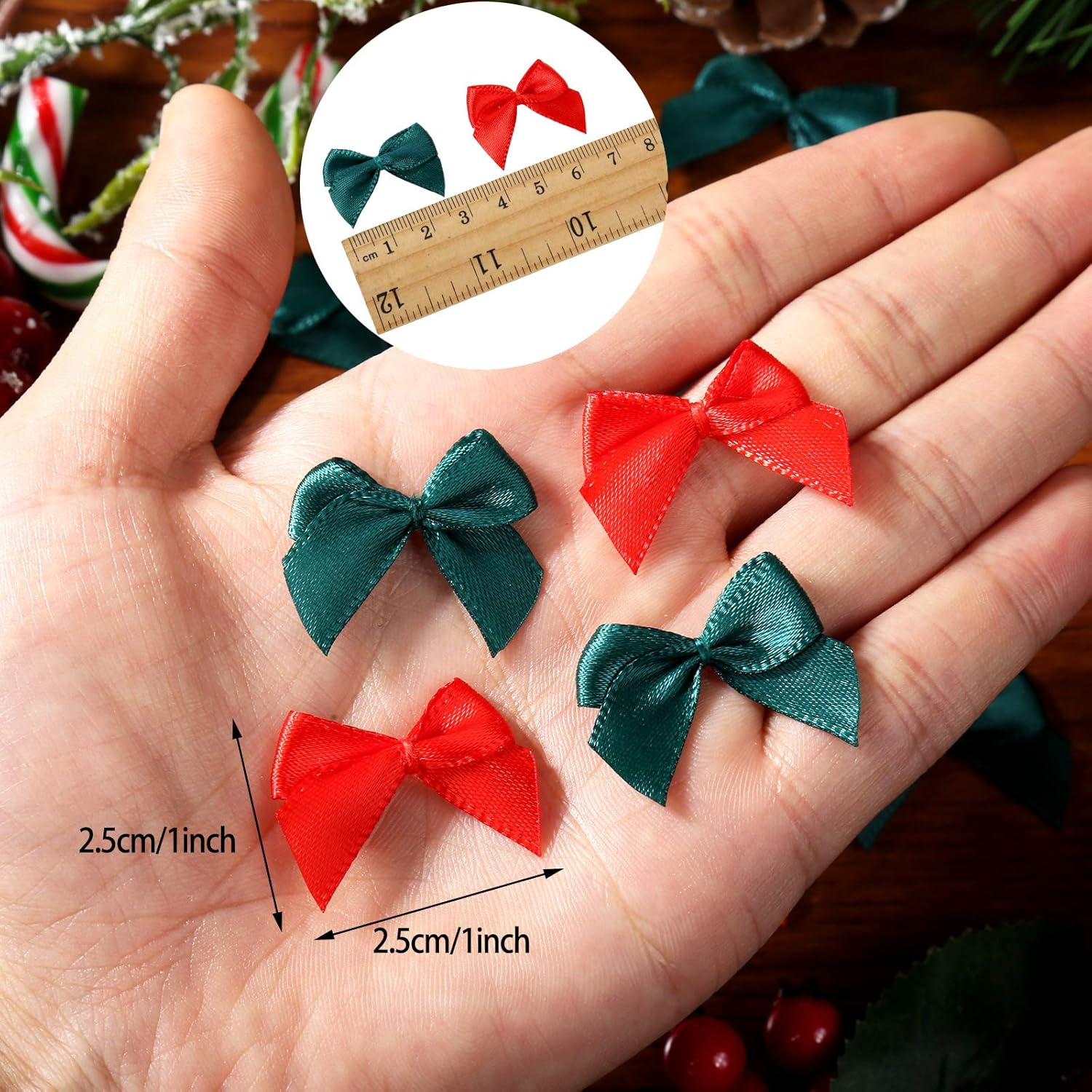 150Pcs Mini Bows Red and Green for Christmas Tree Decoration, Wrapping Crafts, and Home Decoration