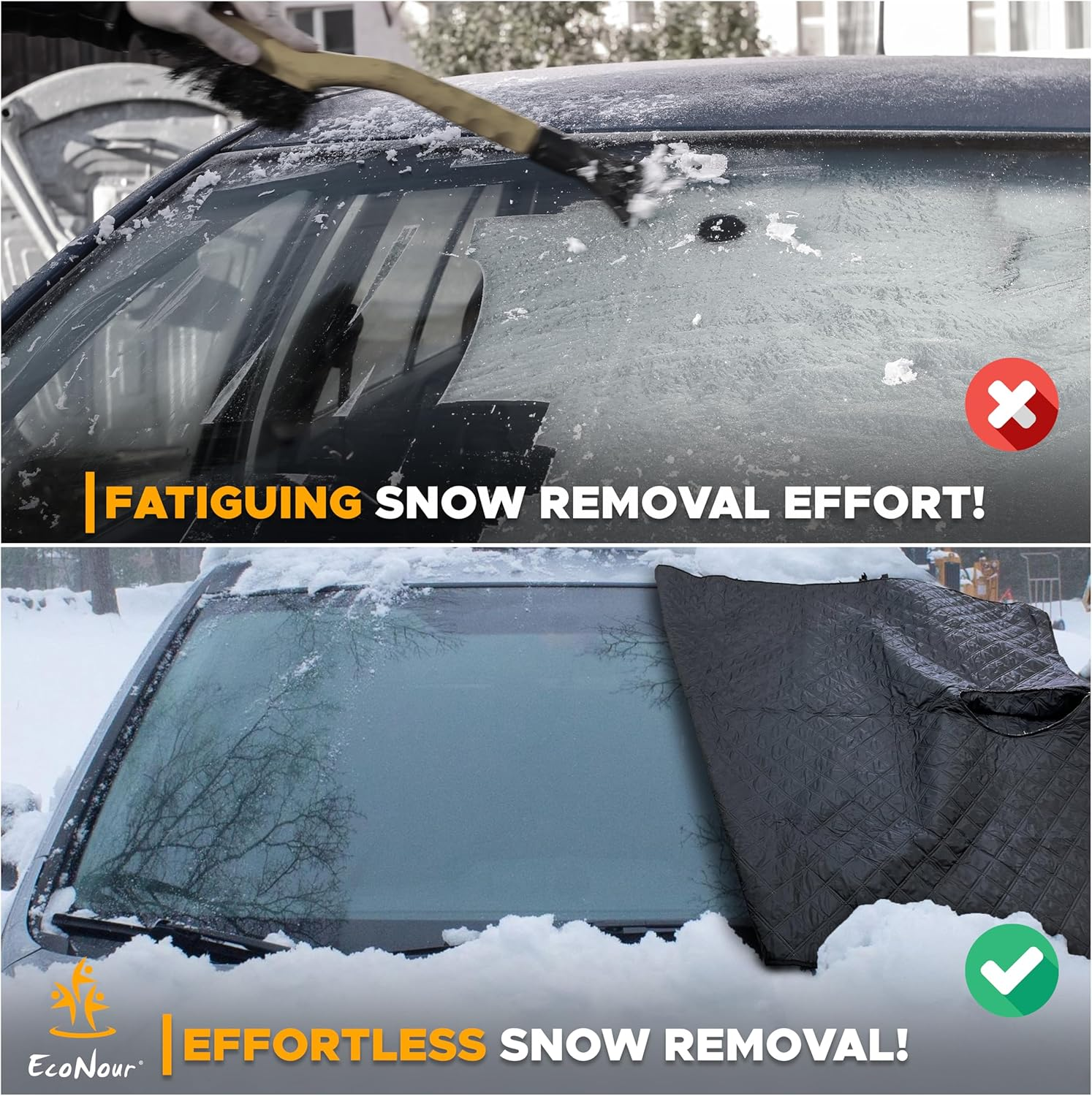 Econour Windshield Snow Cover with Side Mirror Cover | Four-Layer PEVA Protection from Snow, Ice, Frost | Windproof Snow Cover for Car | Snow Windshield Cover for All Weather Protection image number 4