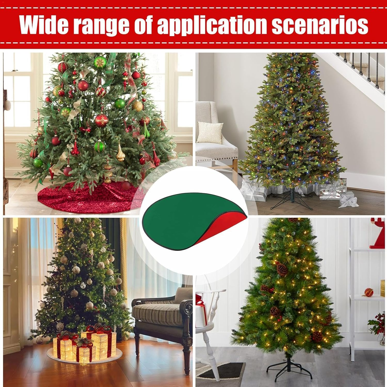 Christmas Tree Floor Protector - Waterproof Floor Protection Mat round Stand Pad - Red and Green Stand Pad Floor Rug for under Tree Winter Christmas image number 5