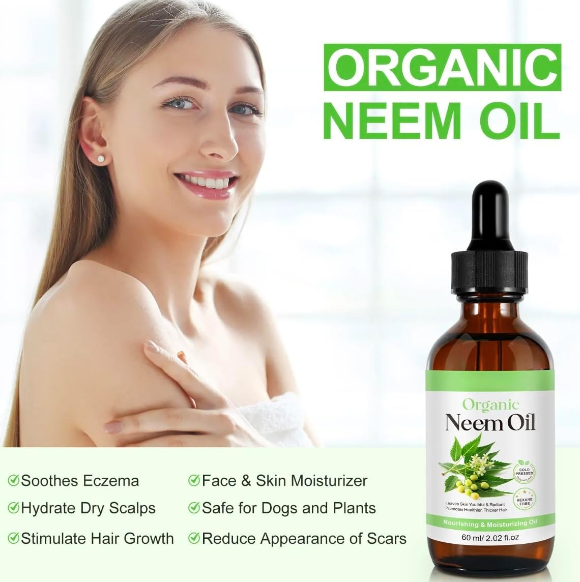 Neem Oil &ndash; Cold-Pressed Botanical Oil for Hair, Scalp & Skin &ndash; Natural, Vegan, Hexane-Free &ndash; 60Ml image number 4