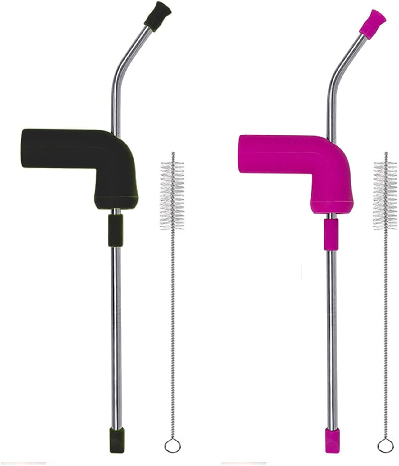 2 Pcs Beer Funnel Snorkel Drinking Straw,Beer Snorkel,Beer Bong Funnel Double Snorkel Drinking Beer Bar Tools Festivals Party Dispenser with Cleaning Brush(Pink & Black) image number 4