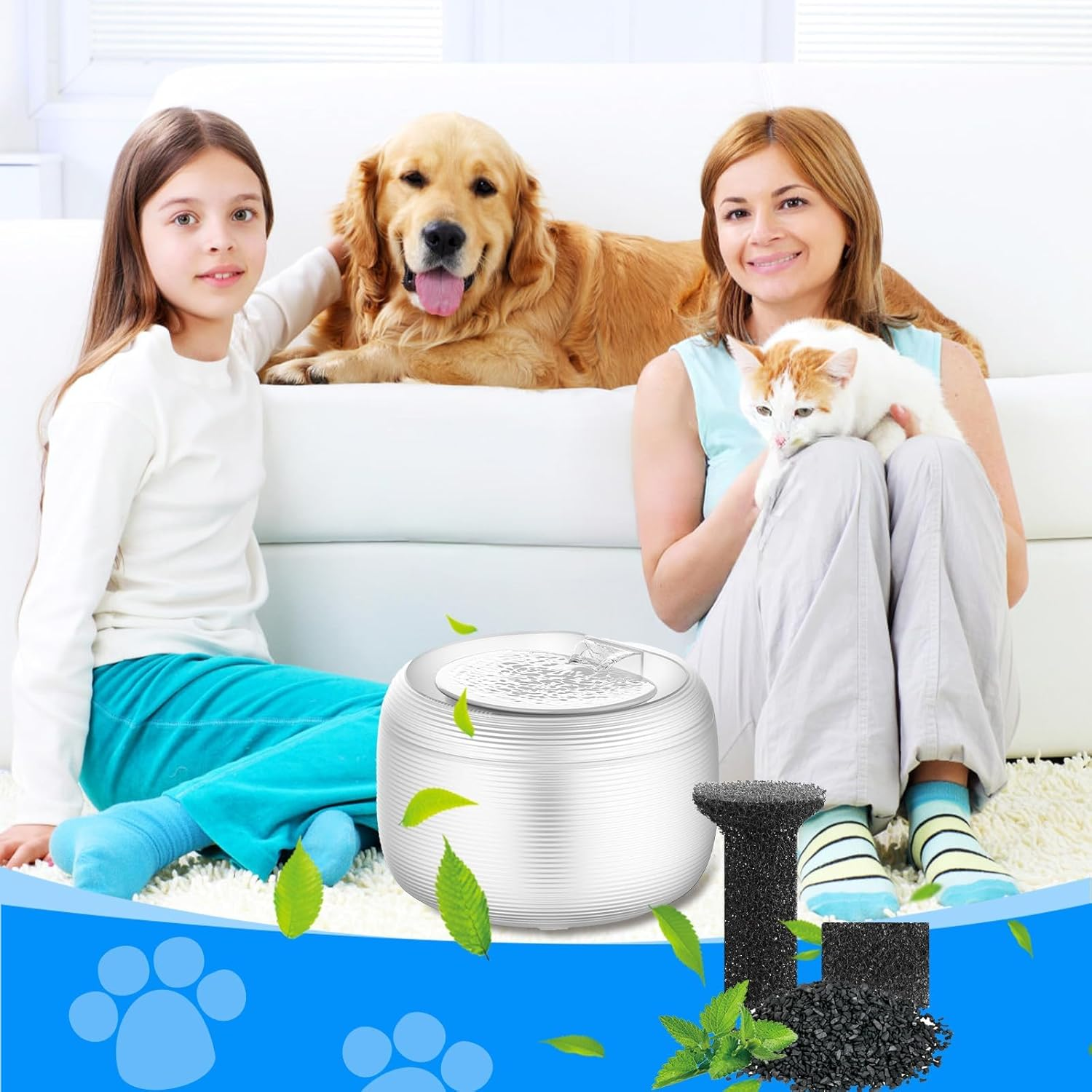 Lite Fountain Replacement Foam Filters and Sponge Mufflers - 6 Sets (Compatible with Lite 2.5L/84Oz Cat Water Fountain) image number 2