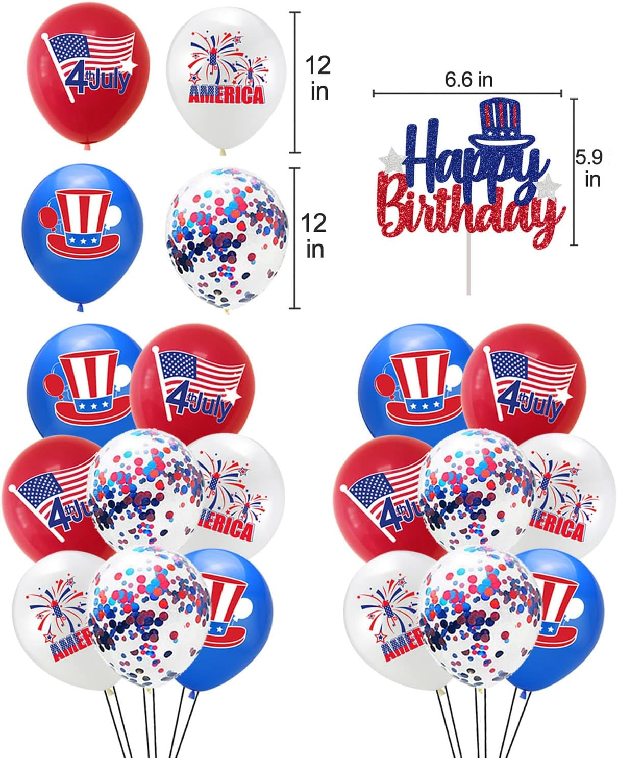 Patriotic Birthday Decorations 4Th of July Birthday Party Supplies Banner Garlands Cake Topper Cupcake Toppers Latex Balloons Independence Day Birthday Party Decorations image number 5