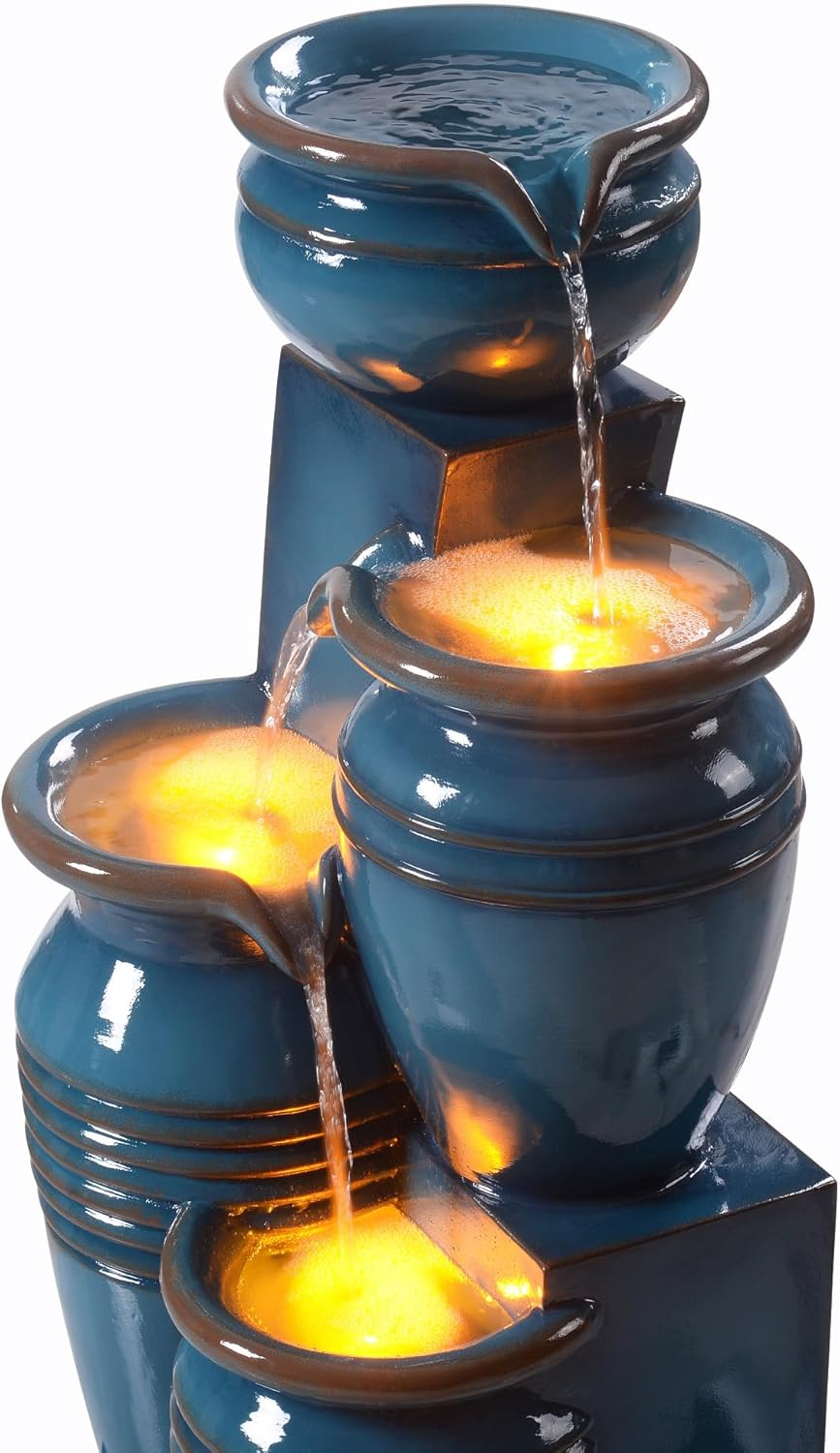 Teamson Home Solar Powered Outdoor 4 Tier Cascading Bowl Fountain 28.7In, Blue - Grey image number 7