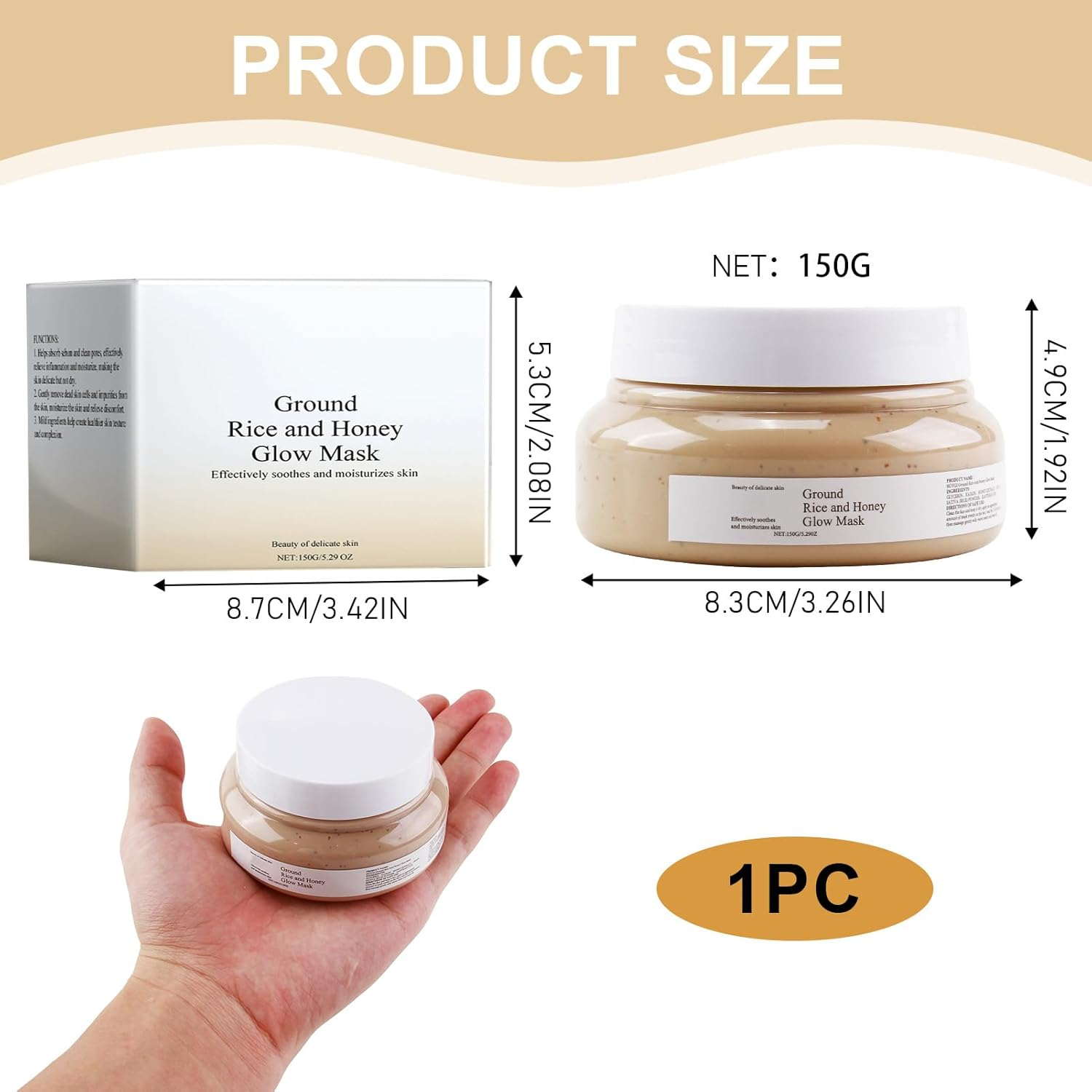 Ground Rice and Honey Glow Mask Exfoliating Mask,Moisturizing, Smooth Skin, Improve Facial Radiance, Pore Care Rice Masks for All Skin Types image number 3