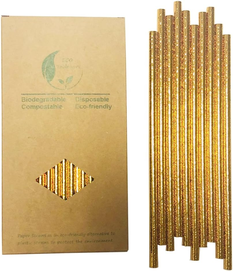 Pure White Biodegradable Paper Straws for Cocktail Pack of 100, Eco-Friendly and Recyclable Plain White Solid White Straws Made of Paper