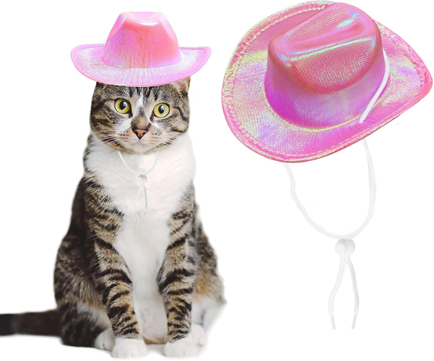 Dog Cowboy Hat Dog Catcostume Bandana West Cowboy Accessories for Pet Metallic Space Shiny Cowboy Hats (Pink) image number 4