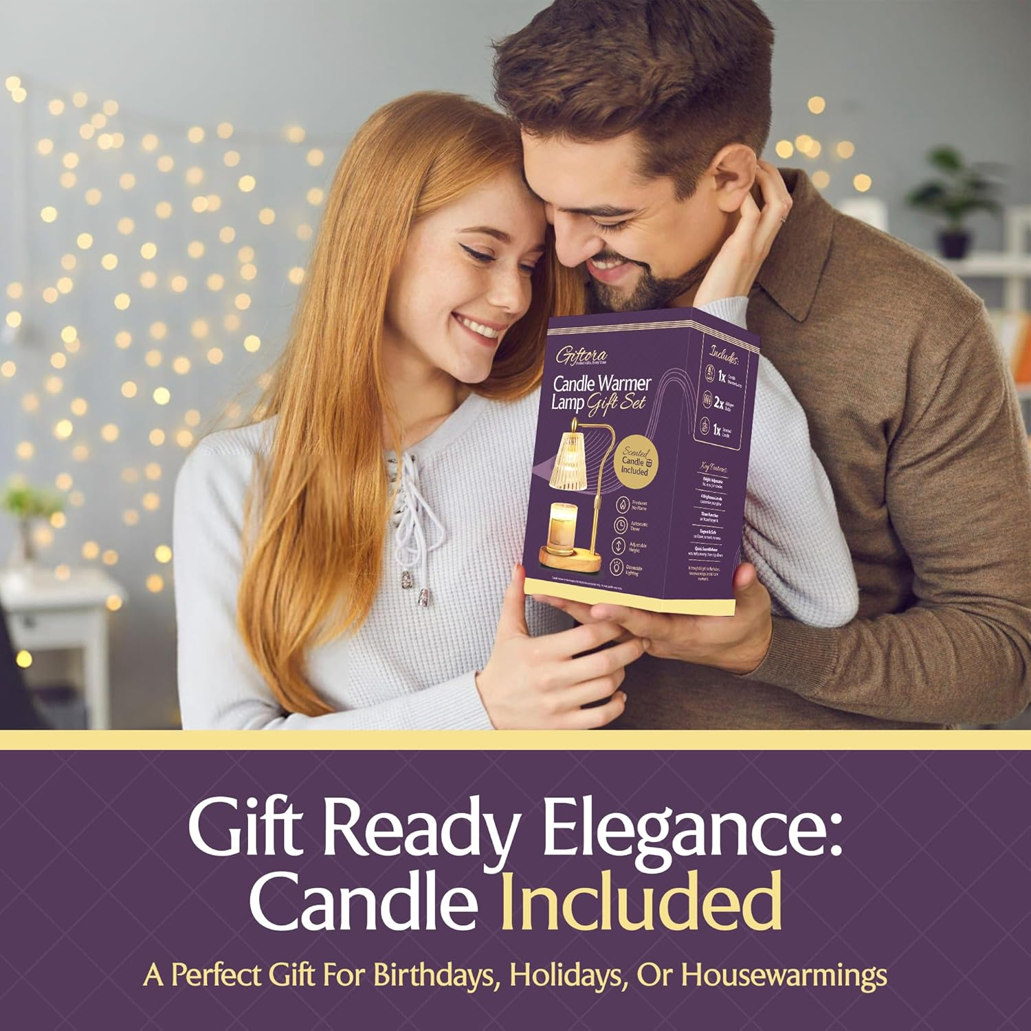Adjustable Candle Warmer Lamp Gift Set with Scented Candle &ndash; Electric Wax Melt Lamp with 4-Level Dimmer & Timer (2/4/8H), Bedside Table Lamp, Home Decor Gift