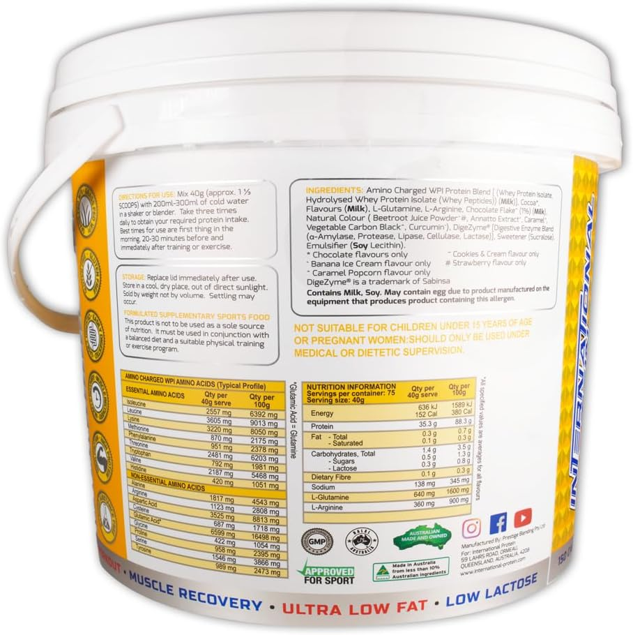 International Protein Amino Charged Choc Raspberry Flavour Whey Protein Isolate Powder 3 Kg