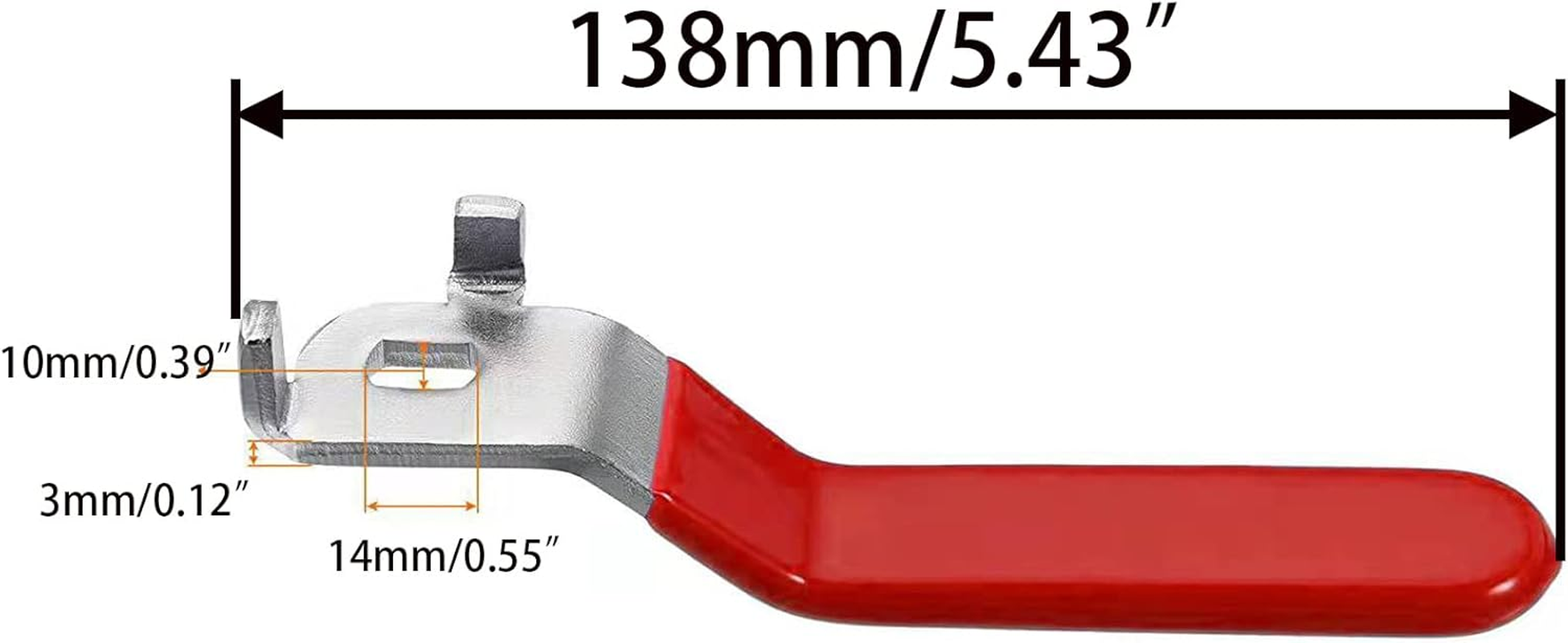1Pcs Red Lever Handle for Ball Valve Total Length 138Mm,Hole Size 10X14Mm,Hole Thickness 3Mm（10X14X3Mm） image number 2