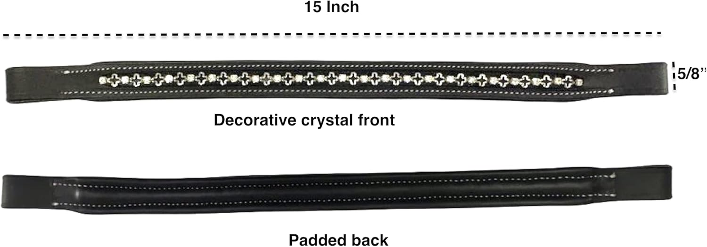 Majestic Ally Straight Crystal Padded Premium Leather English Browband for Horse Bridle - Black image number 6