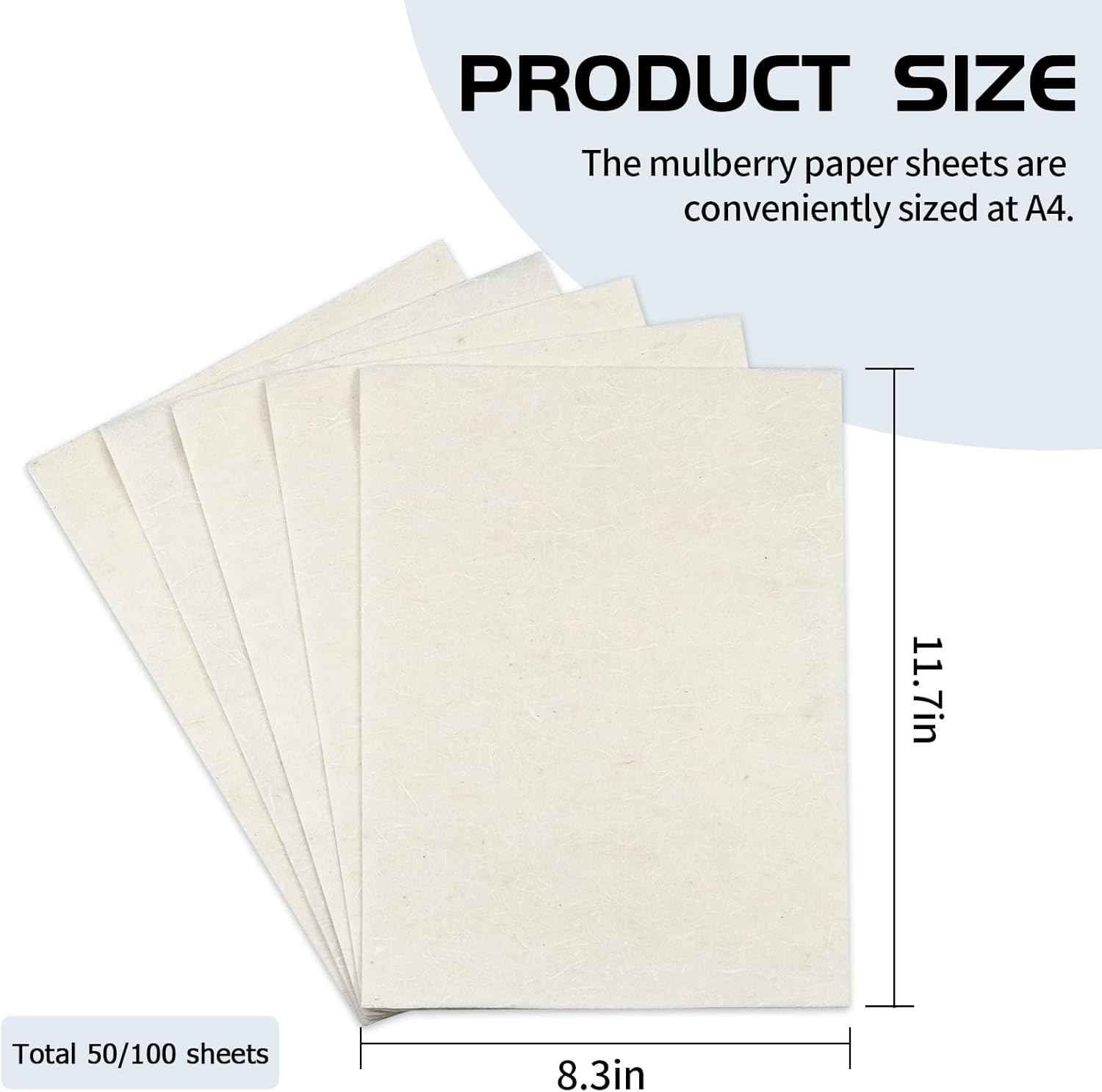 FIVEIZERO 50 Sheets A4 Mulberry Paper Natural Fiber Rice Paper, 8.3X11.7In White Decoupage Tissue Paper for Crafts, Gift Wrapping image number 4
