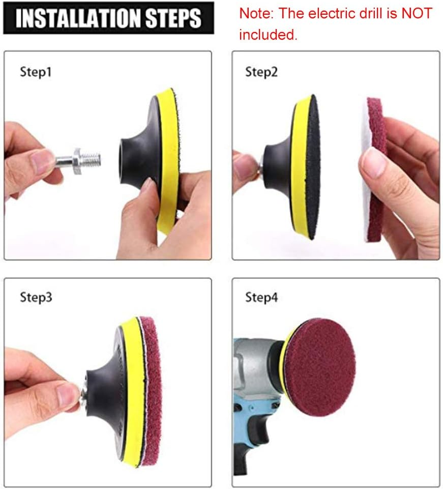 11Pcs Scrubbing Cleaning Kit 4-Inch Adhesive Plate Scrub Pads Scouring Pad Kit Compatible with Electric Drill for Carpet Glass Car Cleaning image number 3