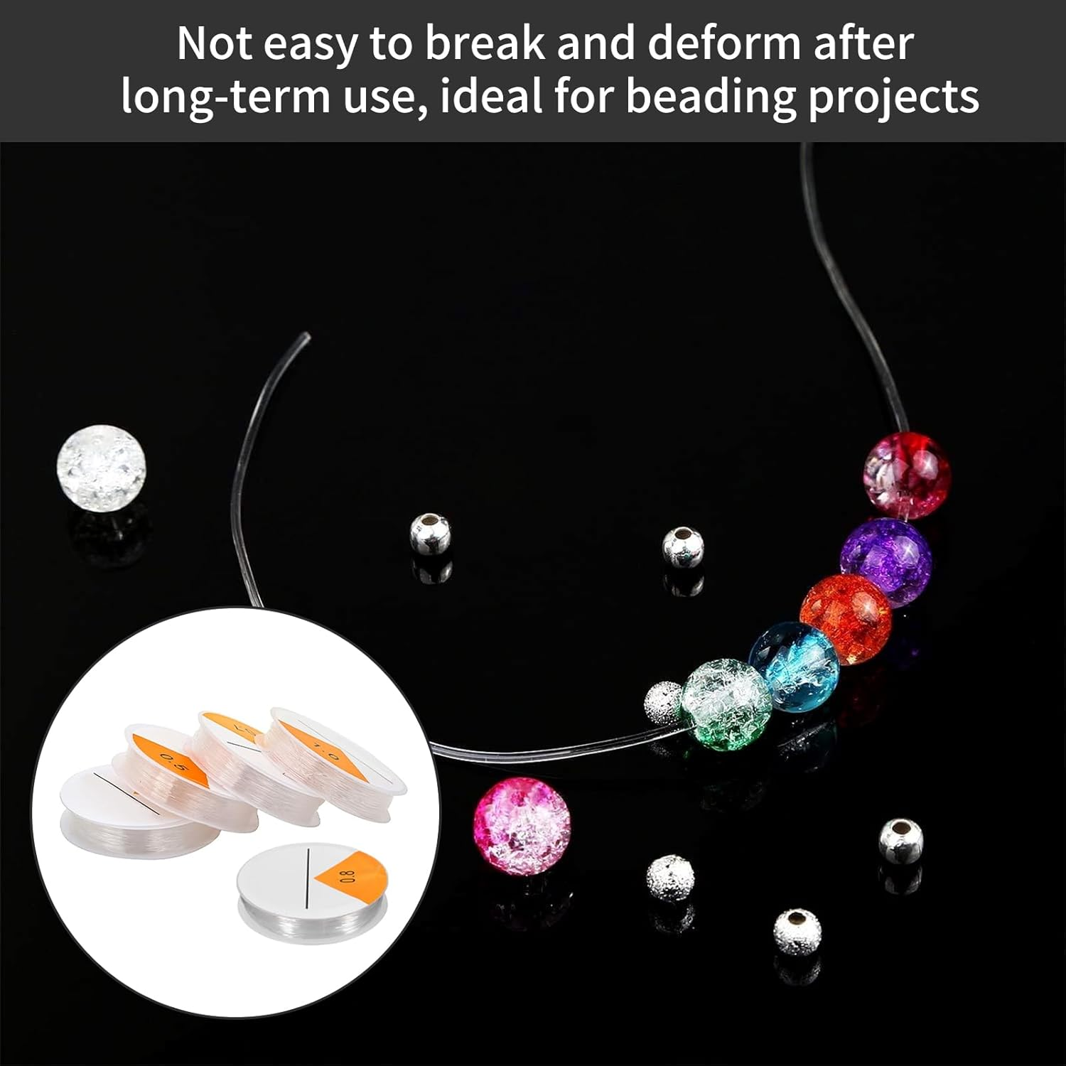 5 Roll Clear Elastic Beading Threads Stretchy Bead Cord String Stretchy Crystal Elastic Bracelet String for DIY Bracelets, Necklaces, Keychains, Jewelry - Crystal Tec 0.5/0.6/0.7/0.8/1.0 MM image number 3