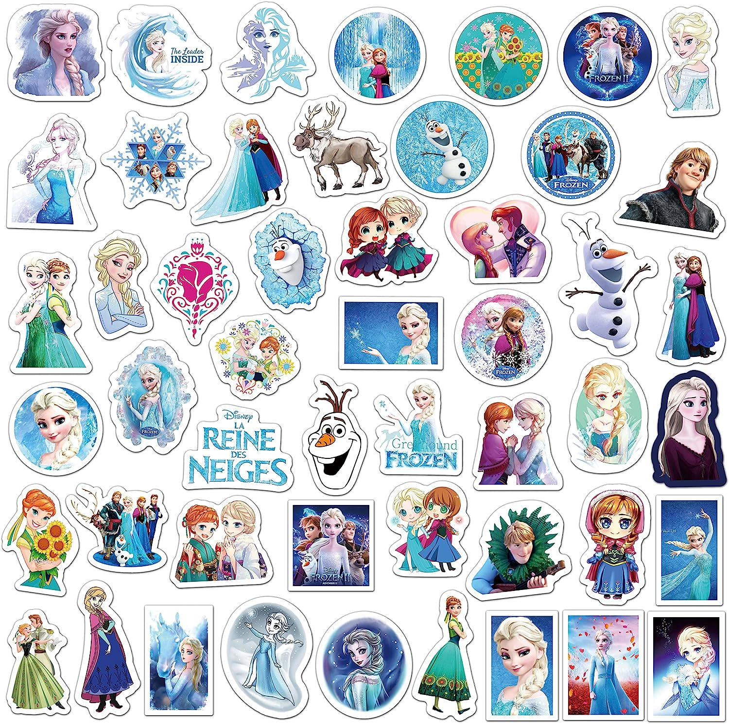 50PCS Frozen Stickers, Vinyl Waterproof Stickers for Laptop,Bumper,Skateboard,Water Bottles,Computer,Phone,Cartoon Anime Stickers for Kids Teens Adult