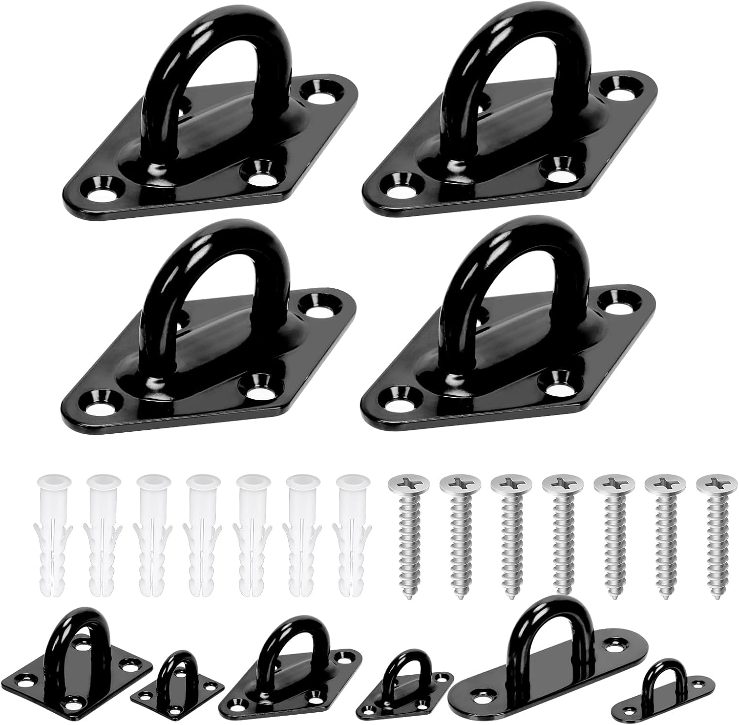 Glarks 36Pcs M5 Stainless Steel Pad Eye Plate Hook Kit, Diamond Eye Plate U Hooks Heavy Duty Ceiling Hooks and Carabiner Clips Snap Hook for Ceiling and Mounting Hanging Hardware image number 2