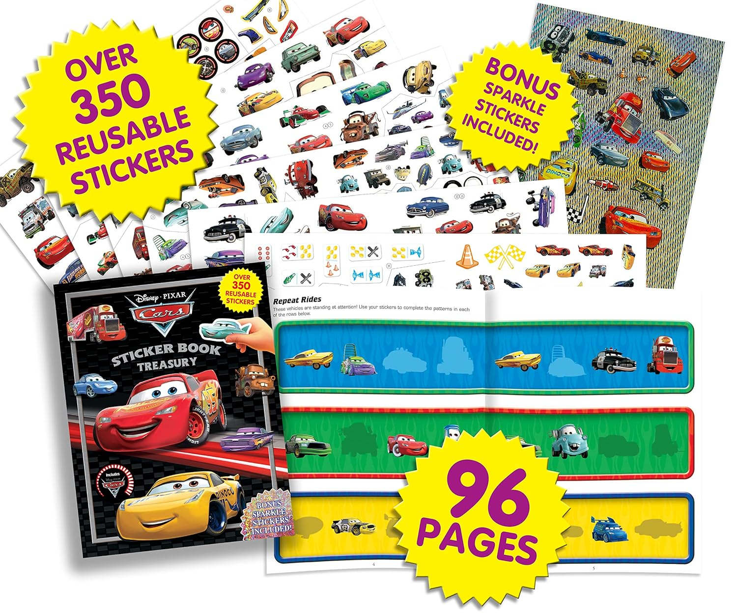 Disney / Pixar Cars Sticker Book Treasury - Activity Books for Kids, 350 Reusable Stickers, 96 Pages of Fun: Activity Book Treasury Puzzle Game for Kids image number 6
