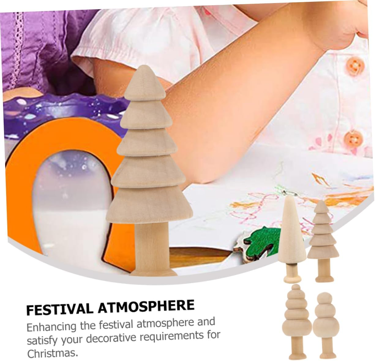 Gogogmee Unpainted Christmas Tree Decor 12Pc Wooden Craft Kit for DIY Decor Home Office image number 4