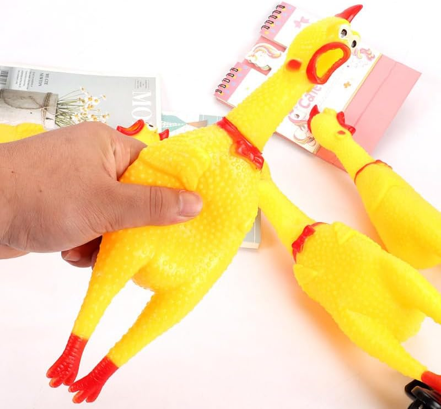 Screaming Chicken Dog Toys,Yellow Rubber Squaking Chicken Toy Durable Rubber Chicken for Dogs,Rubber Chickens 3 Pack (Yellow, 31CM) image number 3