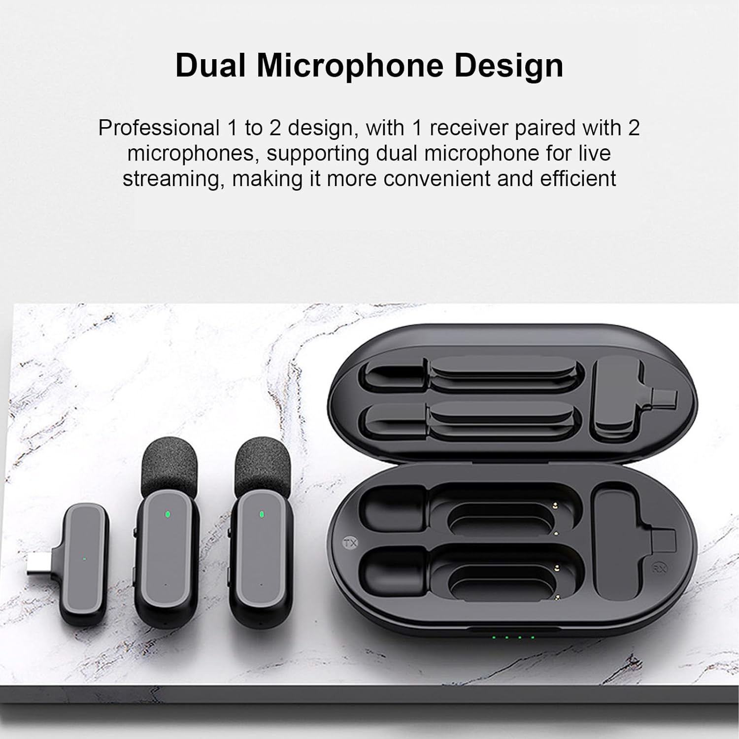 Domary Wireless Clip-On Microphone Wireless Mic Receiver and Transmitter with Charging Box for Type-C Mobile Phone Rechargeable Microphone with Windscreen image number 6