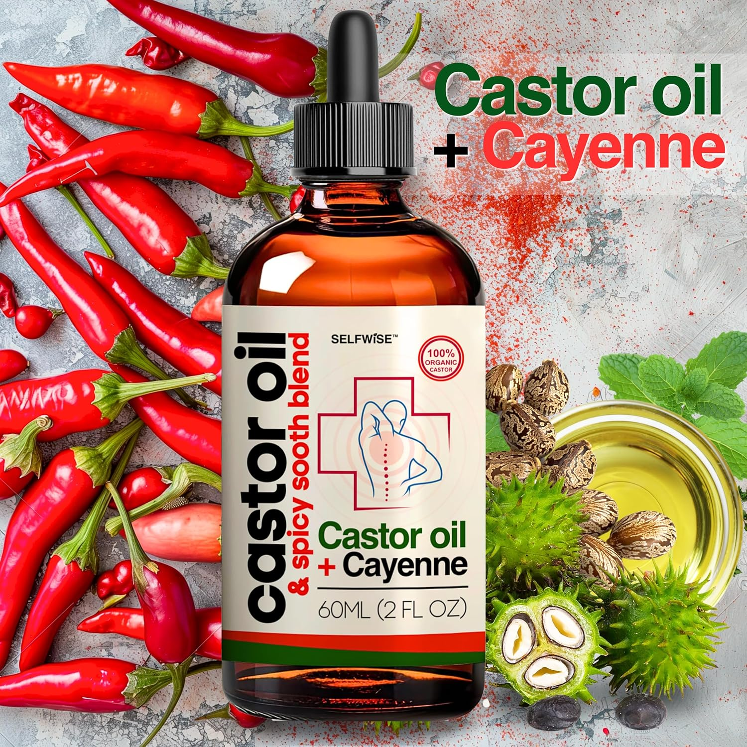 Organic Castor Oil with Cayenne Pepper - Skin-Nourishing, Soothes Muscles & Joints, Enriched with Vitamin E for Men and Women. Ideal for Daily Comfort image number 3