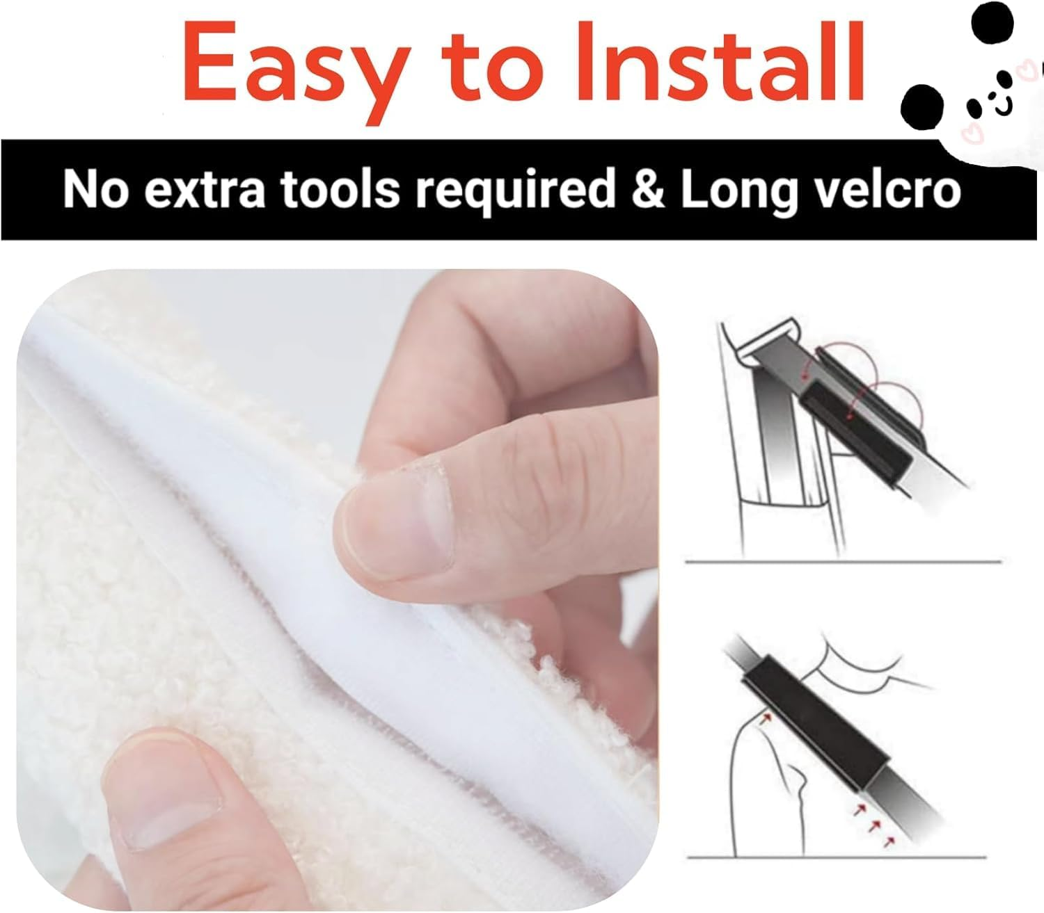 2 PCS Seat Belt Cover Pad, Cute Kawaii Animal Panda Seatbelt Covers for Kids and Adults, Winter Plush Fluffy Soft Seat Belt Cover, Cartoon Seatbelt Cushion,Car Seat Strap Pads (White, One Size) image number 4