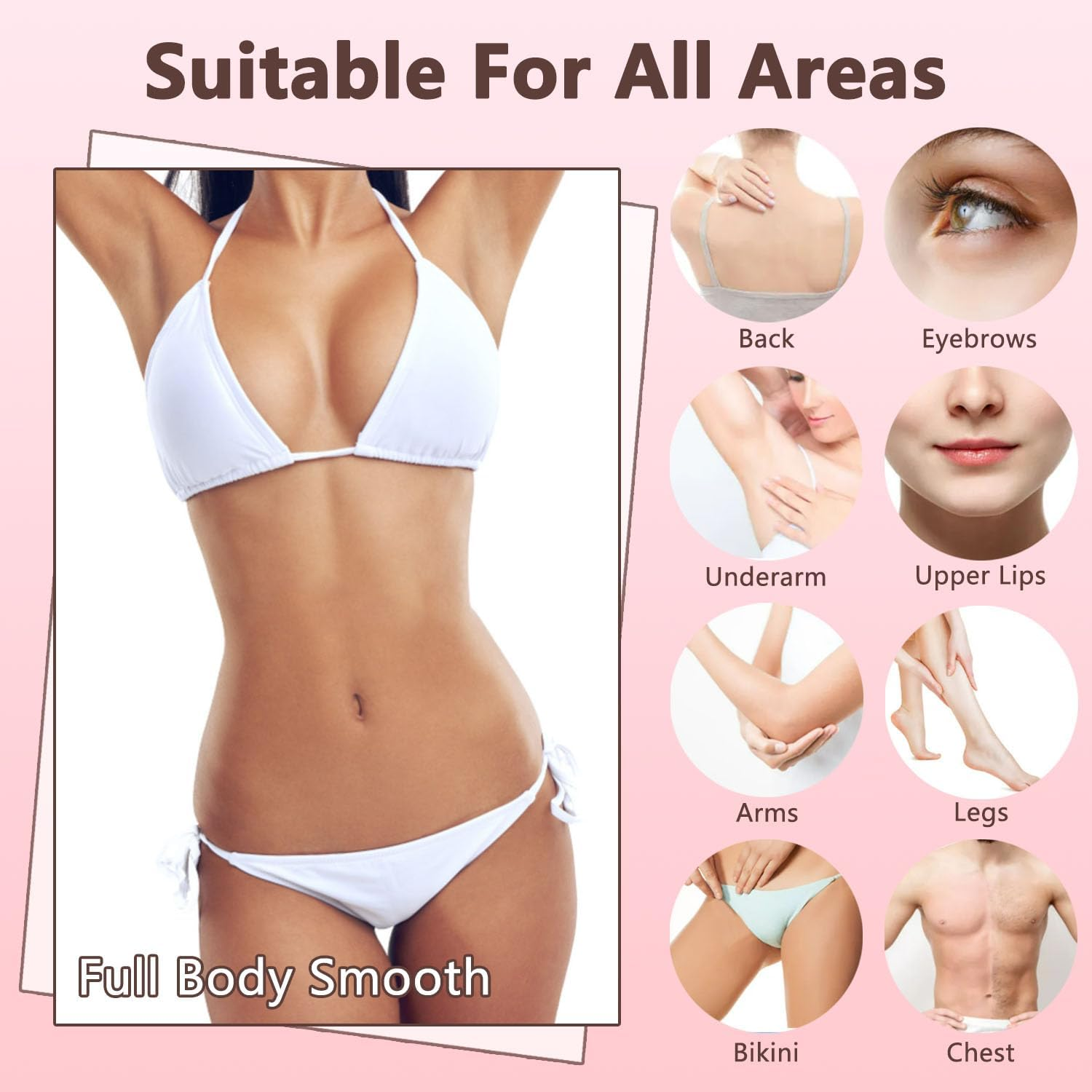 Roll on Wax Kit, Waxing Kit for Women and Men, Roll on Wax Warmer for Hair Removal, Wax Roller Kit for All Skin Types, Soft Wax Heater with 3 Pcs Wax Cartridges & 100 Pcs Wax Strips (White Round) image number 4