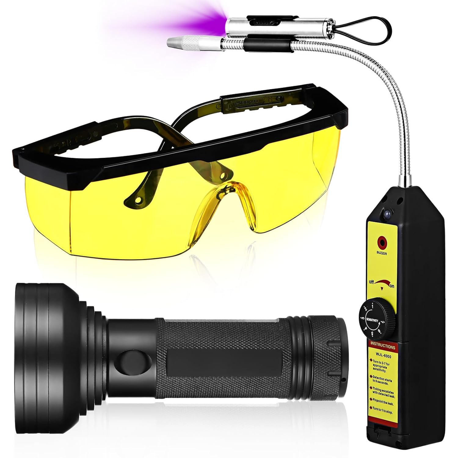 Ac Leak Detector Kit Tool Wjl-6000 Refrigerant Leak Detector with 68 LED UV Flashlight and Yellow UV Protective Glasses for HVAC Air Conditioner R22 R410A R134A(Yellow) image number 6