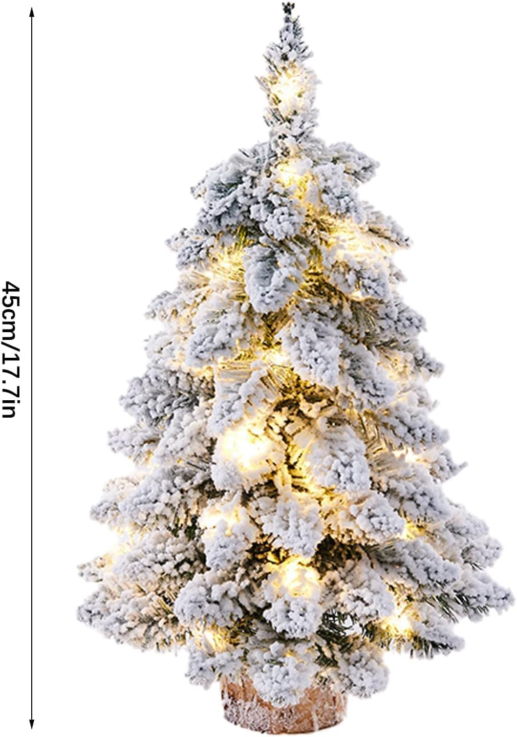 Prelit Mini Christmas Tree,18Inch Tabletop Flocked Christmas Tree with Lights and Wood Base, Xmas Pine Tree for Holiday Home Office Christmas Decoration image number 3