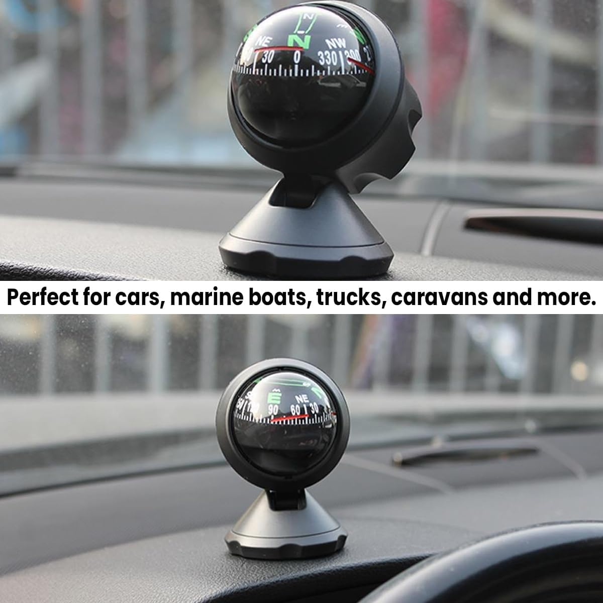 Car Compass Ball, Dash Mount Adjustable Compass Ball with Bottom Stick, Navigation Hiking Direction Pointing Guide Ball for Marine Boat Truck Caravan Outdoor, Universal Car Accessories image number 5