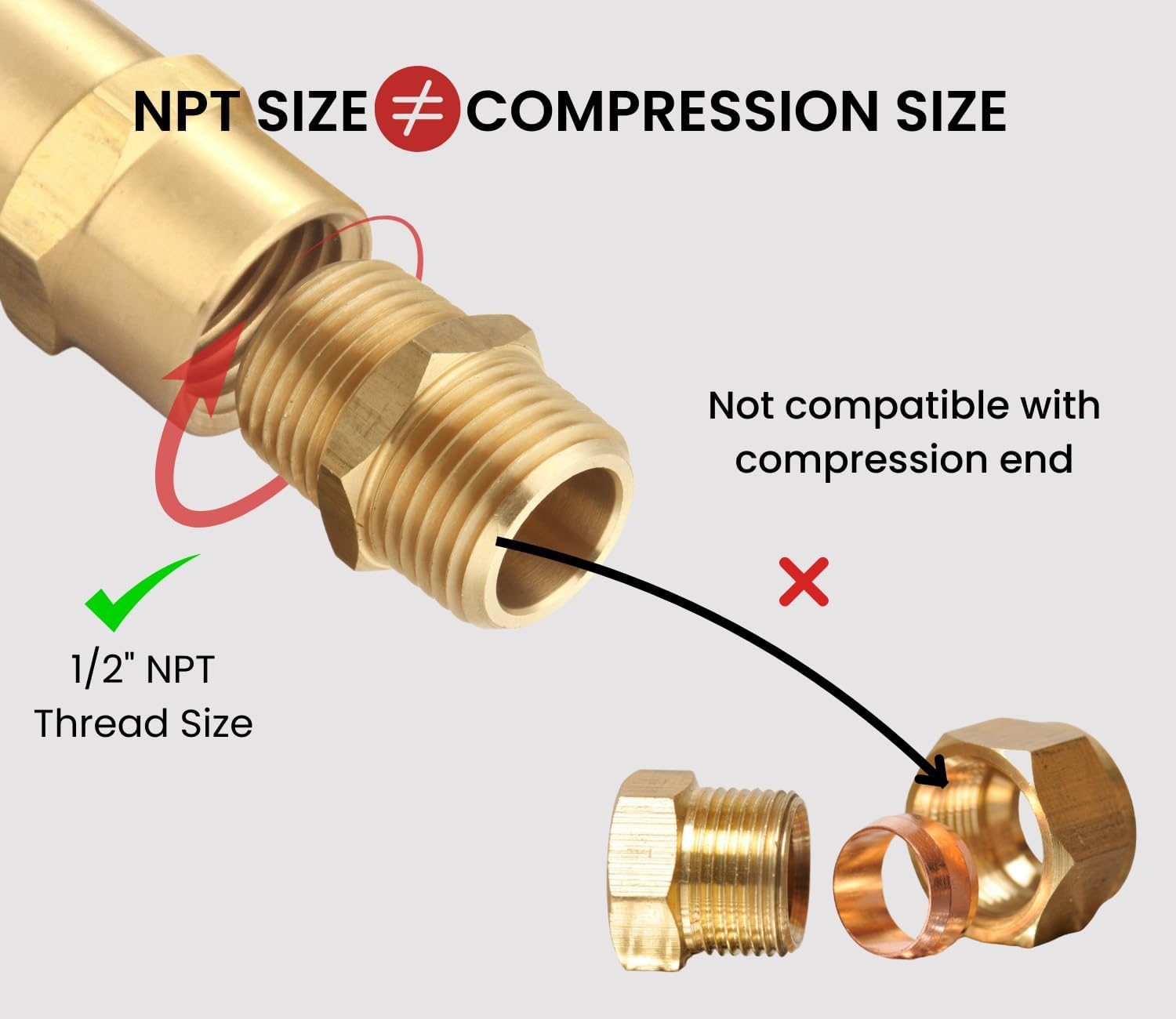 1/2" X 1/2" NPT Brass Hex Nipple Male Pipe Adapter (2 Piece) image number 5