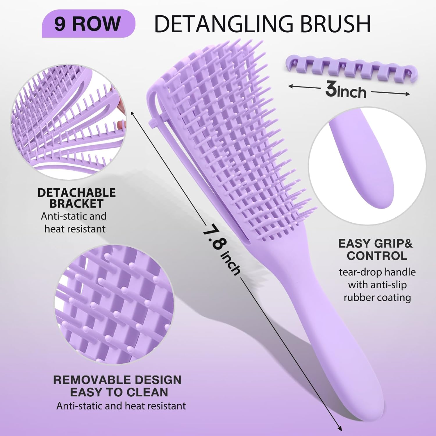 2 Pack Hair Brush Set, Hair Brushes for Women Men Kid Wet Dry Curly Thick Thin Wavy Straight Hair, Make Hair Beautiful and Smooth(Purple) image number 5