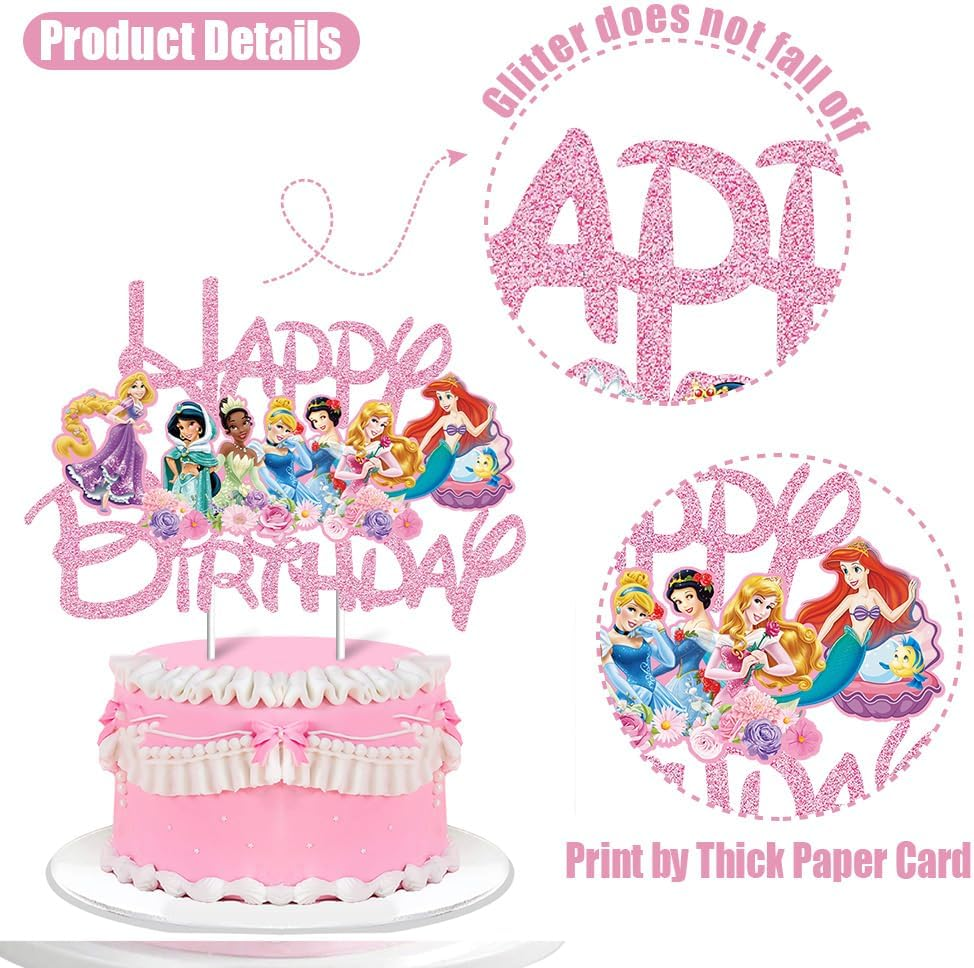 Compr Pink Glitter Princess Cake Toppers for Girls, Castle Party Decorations, Birthday Party Suppliers, 1 X 7.5" X 4.7" Doubled-Sided image number 4