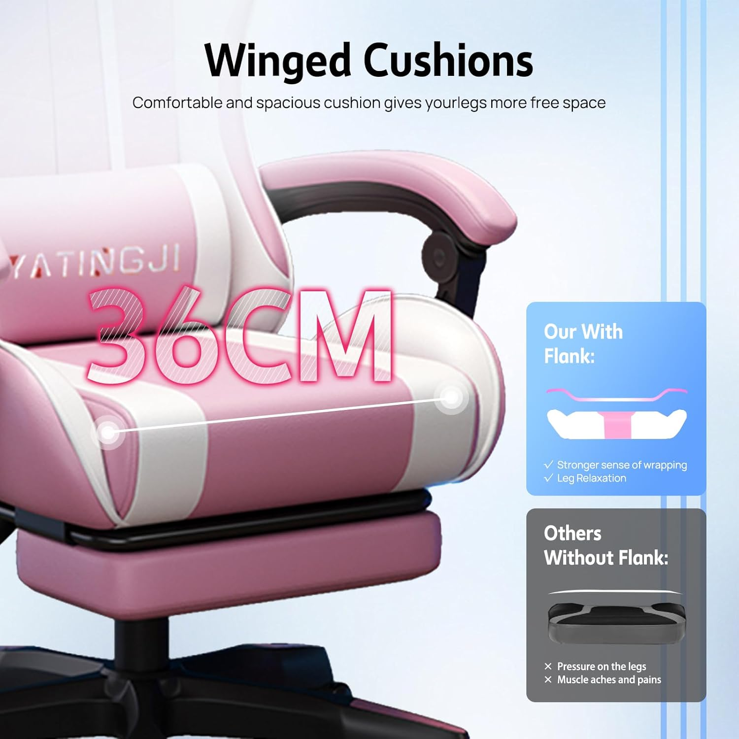 Gaming Chair,With Head Cushion,Height Adjustable,Pu Leather Racing-Style Executive Seat,Reclining Capability,Suitable for Office Chair (Pink and White with Head Cushion) image number 1