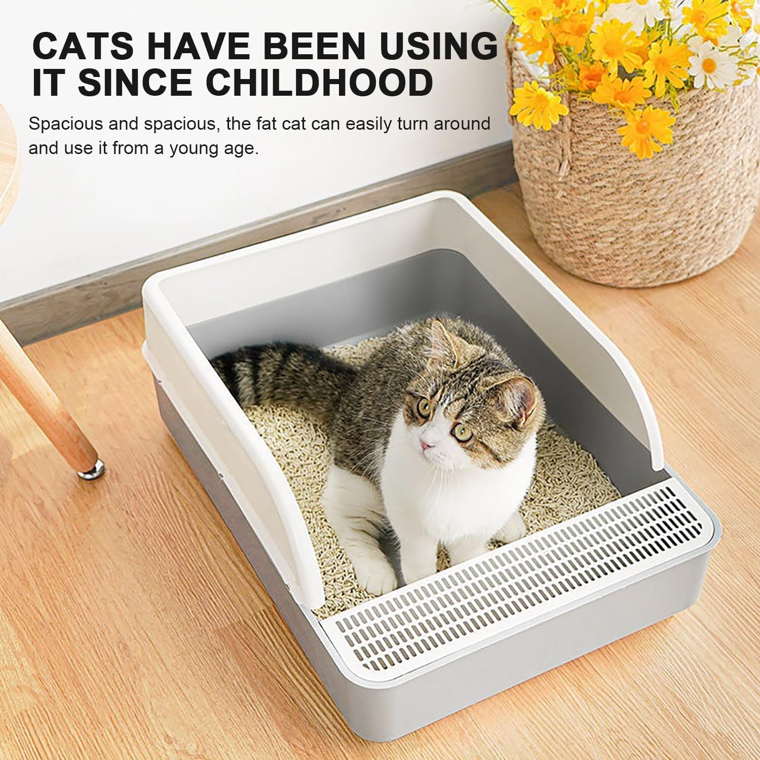 Cat Litter Tray 50X37X18Cm with Free Scoop, Semi-Closed Plastic Cat Litter Pan Top Entry Cat Litter Box, Suitable for Large Cat, Drawer Type Anti-Splashing Cat Toilet with Large Capacity image number 2