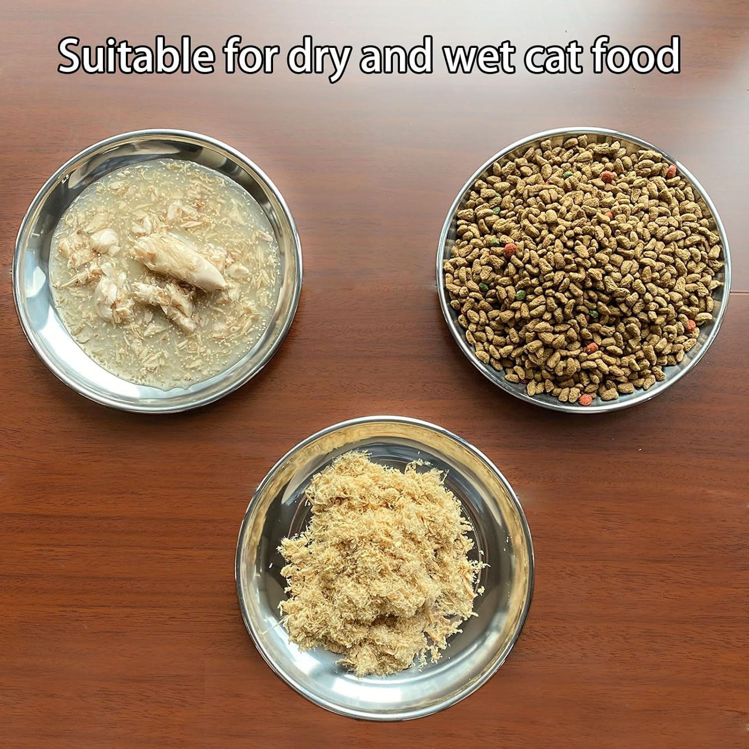 Stainless Steel Cat Food Dishes - Relief Whisker Fatigue Bowls with Non-Slip Mats - Shallow Plates for Wet & Dry Food (2 PCS, Small) image number 3