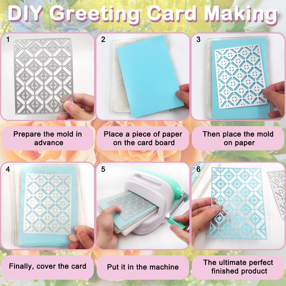 AFUNTA 4 PCS Rectangular Die Cuts for Card Making, Openwork Lace Card Making Supplies, 3D Background Metal Cutting Dies for DIY Scrapbooking Album Card Decor image number 2