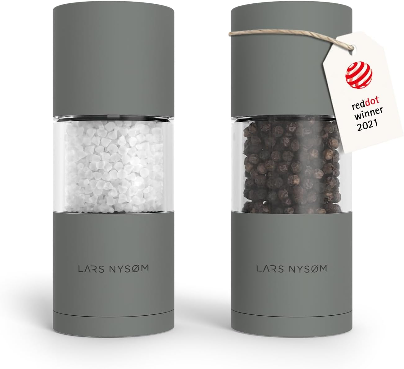 LARS NYS&Oslash;M Salt and Pepper Grinder Set, Manual Salt and Pepper Mills with Adjustable Ceramic Grinder, Design Spice Shaker Set (Carbon Black)