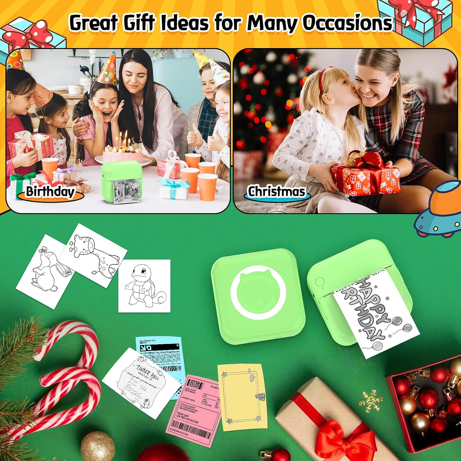 QYCHHJ Mini Printer for Iphone/Android/Tablet, Bluetooth Mini Thermal Printer Portable with 8 Rolls Thermal Paper, Inkless Sticker Printer for Study Notes Journal Memo Photo Picture, Green image number 4