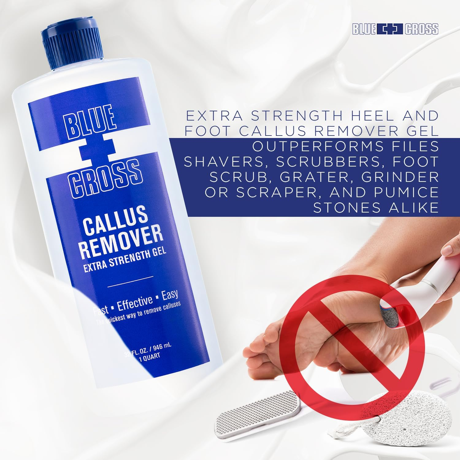 Blue Cross Callus Remover Gel for Feet or Heel, Extra Strength Professional Nail Care, File, Shaver, Scrubber & Pumice Stone Alternative for at Home Manicure/Pedicure Results, Pro Size 946Ml, 32Oz image number 3