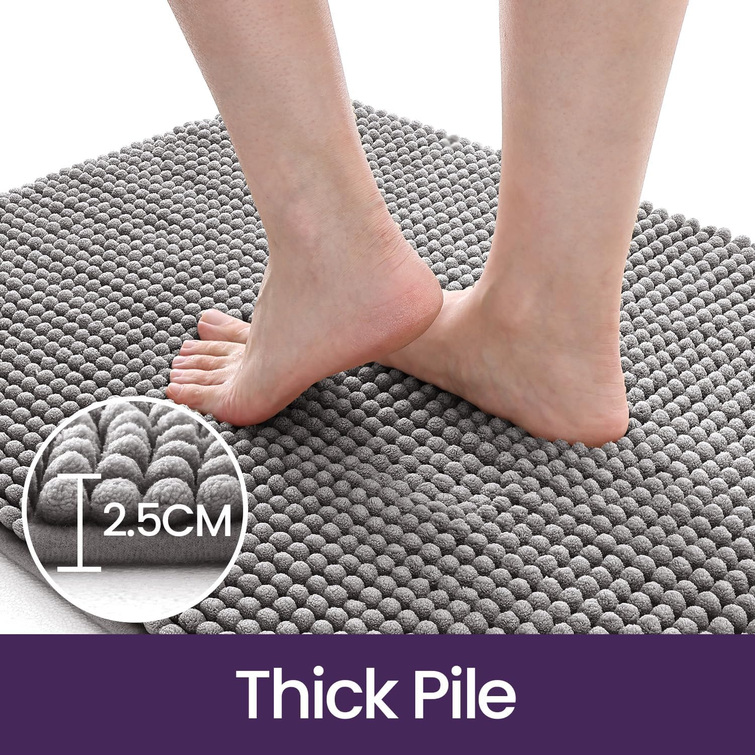 DEXI Bathroom Rugs Sets 2 Piece, Non Slip and Machine Washable Toilet Rug, Super Absorbent and Soft Chenille Bath Mat Set for Shower Floor and Tub, 50 X 80 Cm + 50 X 80 Cm, Grey image number 4