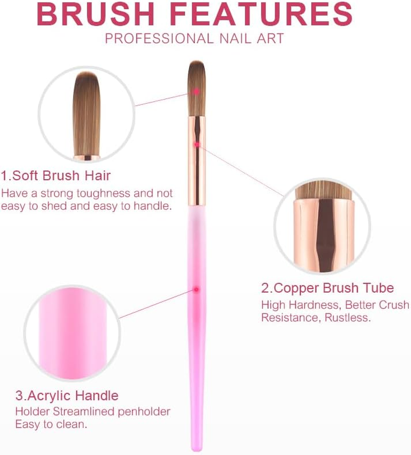 KADS Gel Nail Art Brush Set 6Pcs Oval Flat Clean up Nail Art Design Pen Painting Tools Nail Sculpting Building Brush for Manicure Nail Extension Gel Brush for Nail Salon & Home DIY Use image number 2