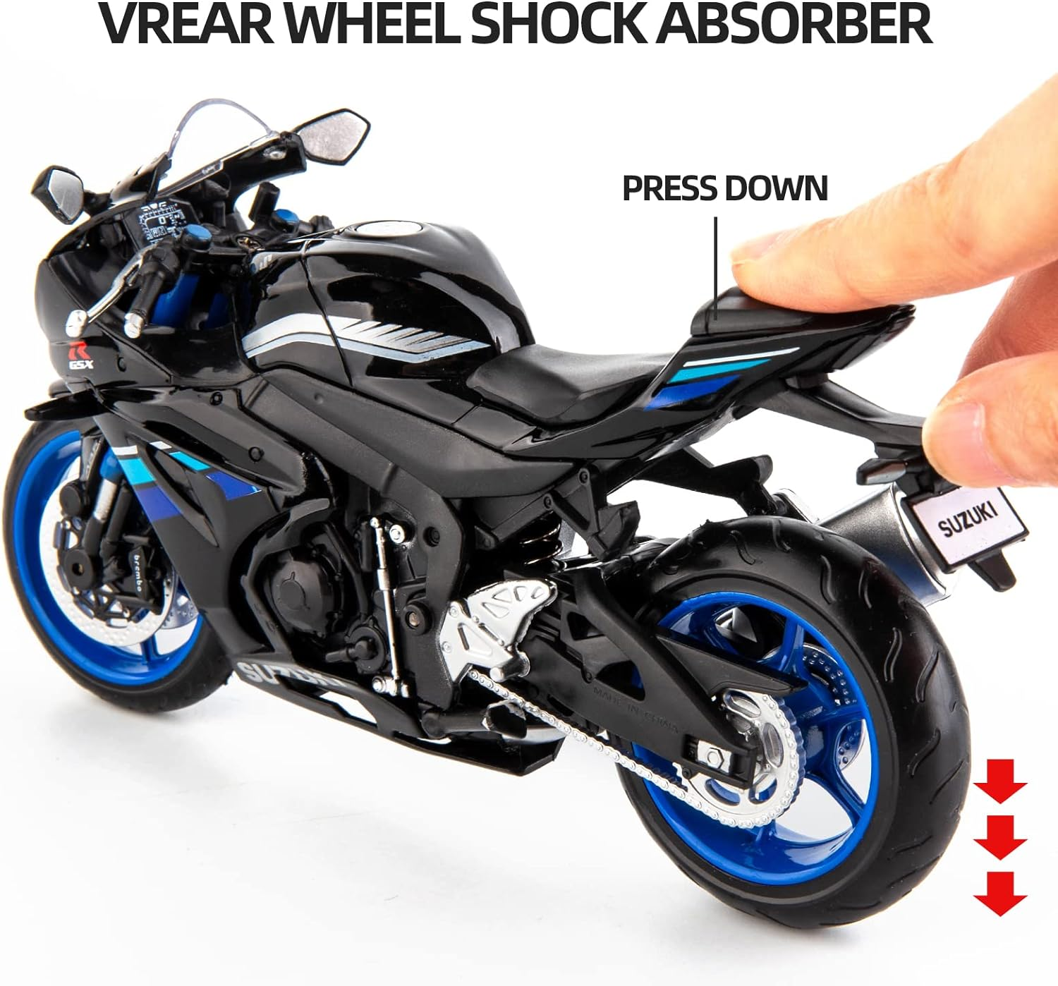 MSZ 1/12 Compatible for Suzuki GSX-R1000 Motorcycle Toy,Collector Motorcycle Modle with Display Stand,Toy Motorcycles for 3-9 Year Old Boys Black image number 4