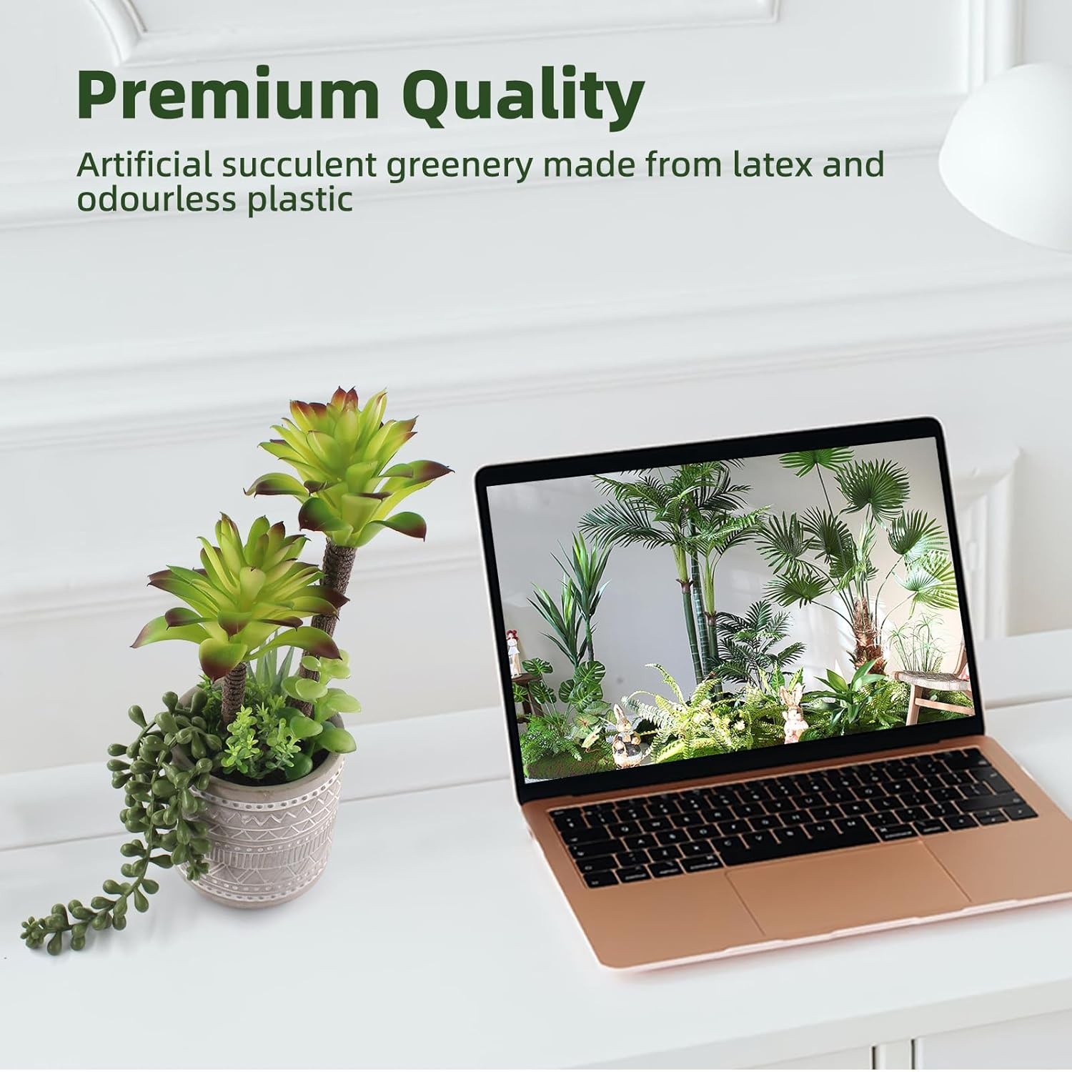 Artificial Succulents 11.8 Inch Fake Plants Premium Realistic Textured Faux Succulents Aloe String of Pearls Potted Ceramic Plant for Home Decor image number 4