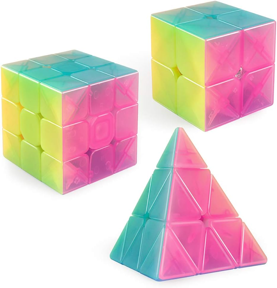 D-Fantix QYTOYS Jelly Stickerless Speed Cube Set, Qidi S 2X2 Warrior W 3X3 Qiming Pyramid Magic Cube Puzzle Toys image number 6