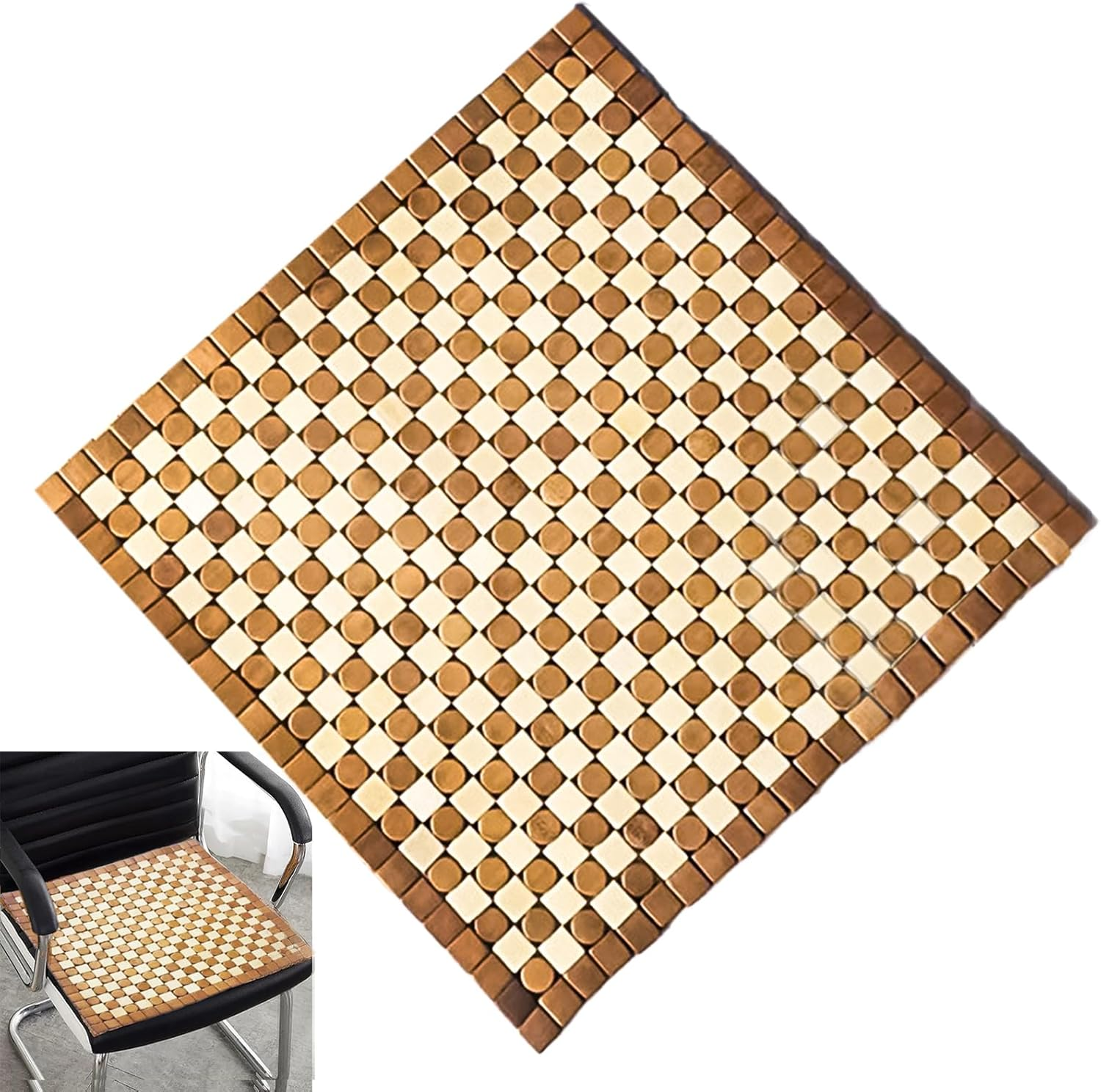 Bamboo Chair Seat Pad,Office Chair Square Seat Cushion Cooling Bamboo Car Seat Mat Summer Breathable Car Seat Cover Cushion for Auto Supplies Office Chair and Home Sofa Pads image number 2