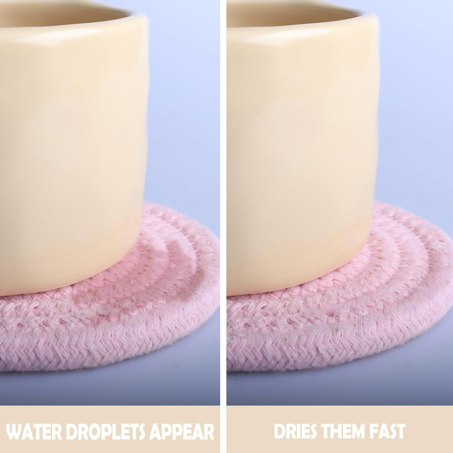 Cute Coasters for Drinks Set of 2 Color, Absorbent Handmade Fabric Drink Coasters for Coffee & Tea -Home D&eacute;cor Extra Large 4.8 In* 8Mm, Protect the Wooden Table Surface (2 Pack-Cat-Blush Pink)